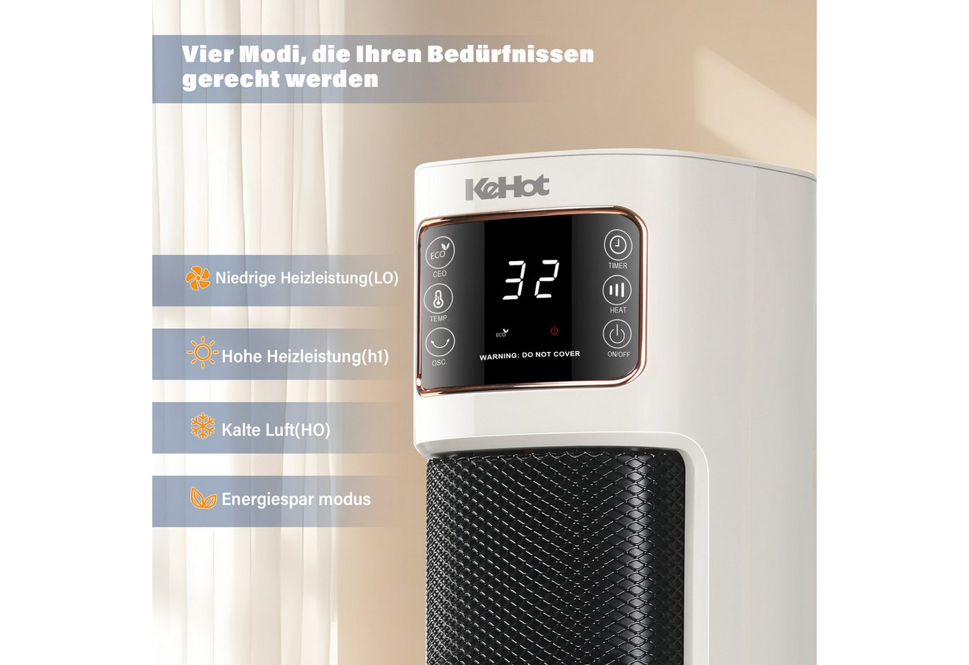 oyajia Heizlüfter 2000W Keramik PTC, Thermostat, Oszillation, Überhitzungs- & Kippschutz, energiesparend leise, 12H Timer, Fernbedienung,Schlafzimmer Badezimmer – Bild 2 von 5