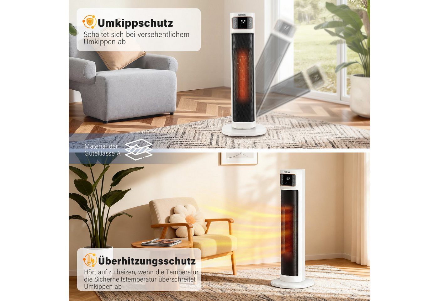 oyajia Heizlüfter 2000W Keramik PTC, Thermostat, Oszillation, Überhitzungs- & Kippschutz, energiesparend leise, 12H Timer, Fernbedienung,Schlafzimmer Badezimmer – Bild 4 von 5