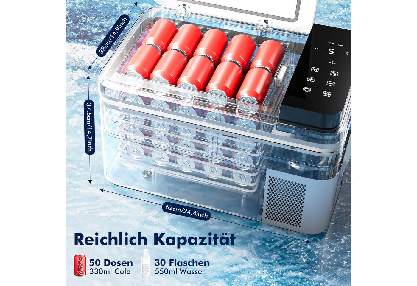 oyajia Kühlbox Kompressor Kühlbox 31L, APP-Steuerung und Großem Display, 12V/24V, 31 l, Kühlbox Elektrisch, bis -20 °C für Auto, Lkw, Boot, Reisemobil,Camping – Bild 3 von 5