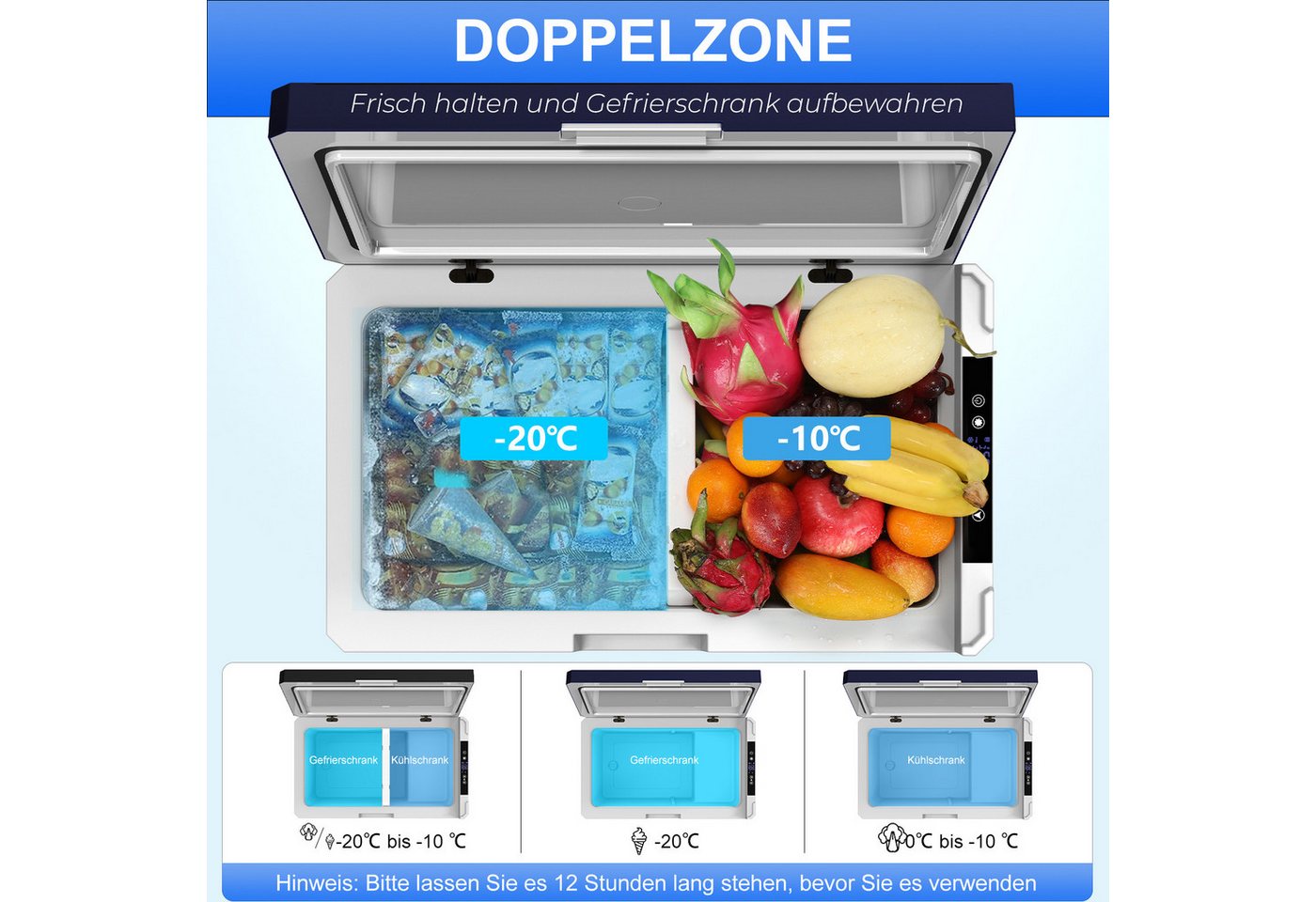 oyajia Kühlbox Kompressor Kühlbox, 2in1 Doppelzone Kühlbox Auto mit APP, 12/24V 230V, 40 l, Kühlbox Elektrisch, bis -20 °C für Auto, Lkw, Boot, Wohnwagen, Campi – Bild 5 von 5