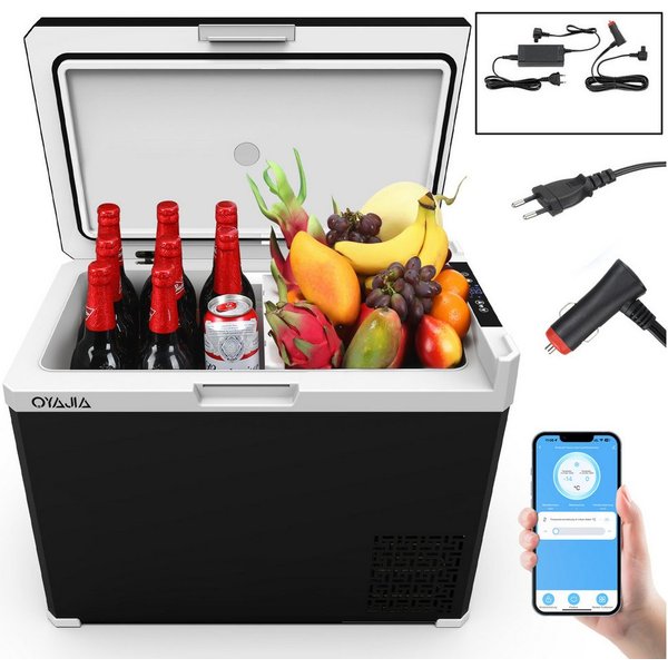 oyajia Kühlbox Kompressor Kühlbox, 2in1 Doppelzone Kühlbox Auto mit APP, 12/24V 230V, 40 l, Kühlbox Elektrisch, bis -20 °C für Auto, Lkw, Boot, Wohnwagen, Campi
