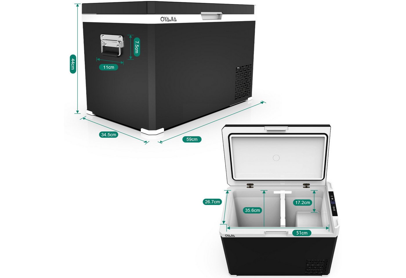 oyajia Kühlbox Kompressor Kühlbox, 2in1 Doppelzone Kühlbox Auto mit APP, 12/24V 230V, 40 l, Kühlbox Elektrisch, bis -20 °C für Auto, Lkw, Boot, Wohnwagen, Campi – Bild 5 von 5
