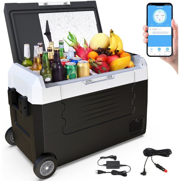 oyajia Kühlbox Kompressor Kühlbox mit APP-Steuerung, bis -20°C, 12/24V, MAX/ECO Modus, 55 l, 100-240V, Camping Kühlschrank, Gefrierbox Auto, LED-Touch-Bedienung