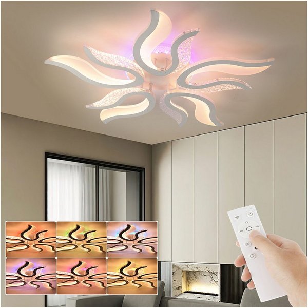 oyajia LED Deckenleuchte 54W Deckenleuchte mit RGB Farbwechsel Lamp, Dimmbar mit Fernbedienung, LED fest integriert, Kaltweiß/Naturweiß/Warmweiß+RGB Hintergrund
