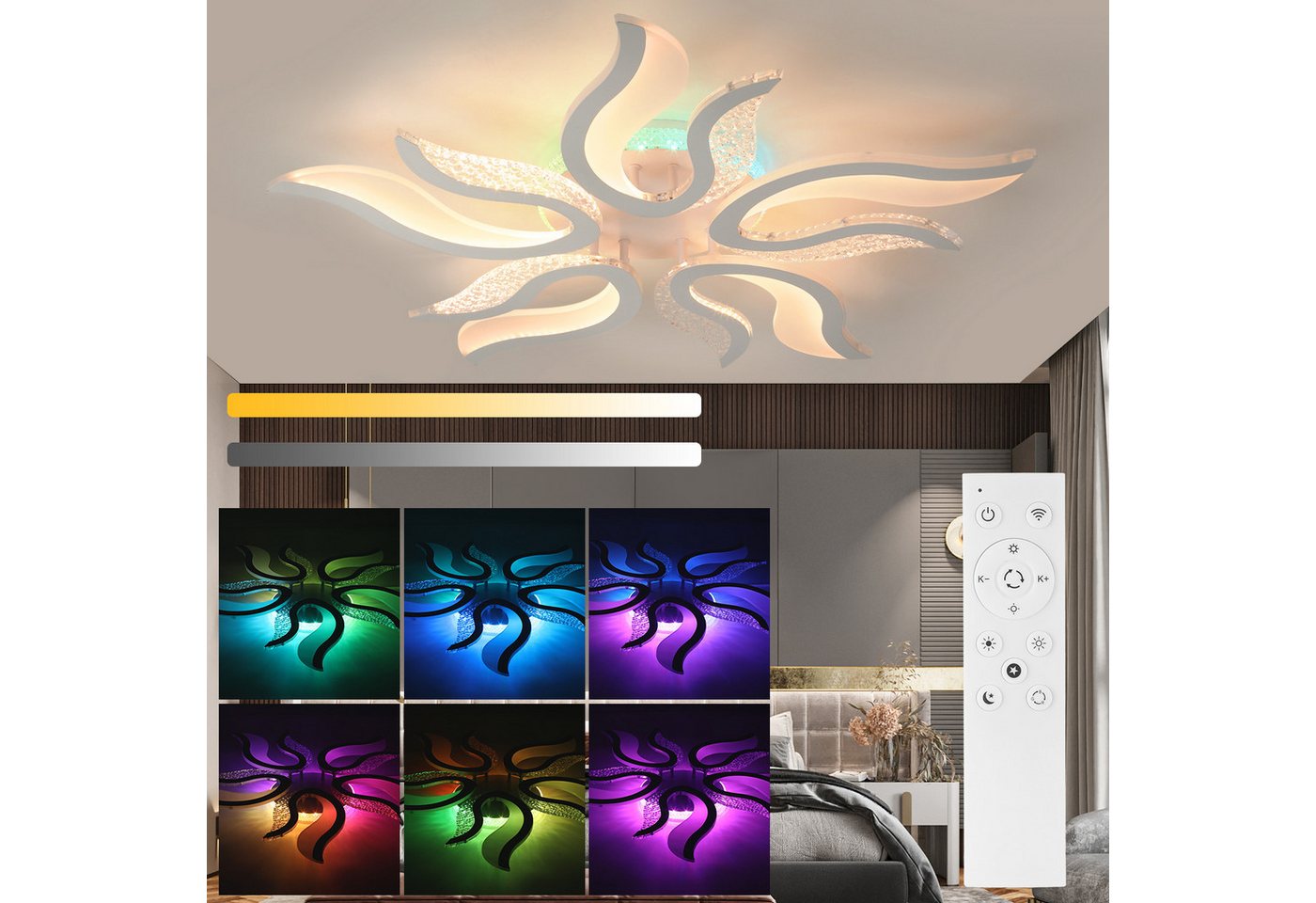 oyajia LED Deckenleuchte 54W Deckenleuchte mit RGB Farbwechsel Lamp, Dimmbar mit Fernbedienung, LED fest integriert, Kaltweiß/Naturweiß/Warmweiß+RGB Hintergrund – Bild 2 von 5