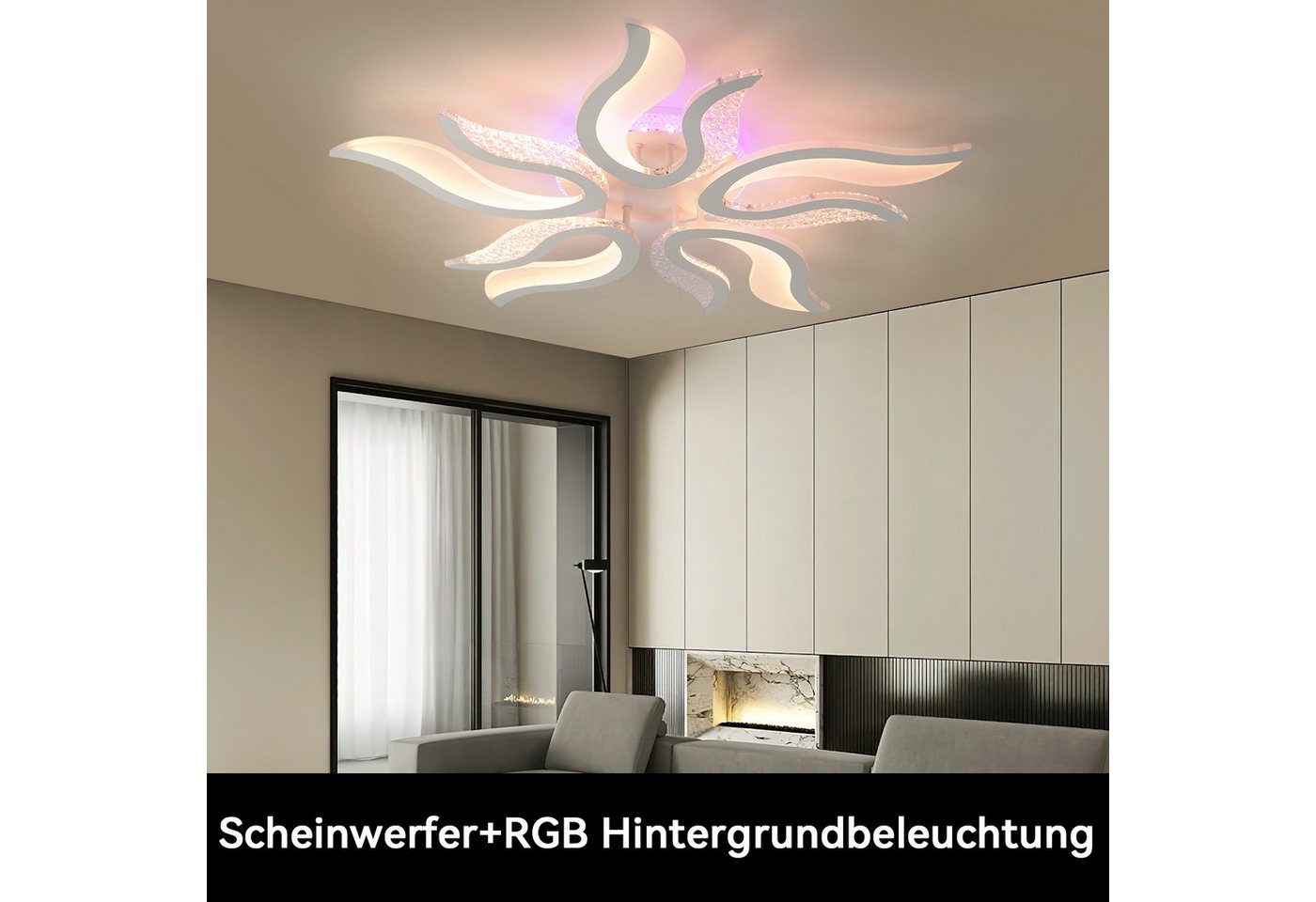 oyajia LED Deckenleuchte 54W Deckenleuchte mit RGB Farbwechsel Lamp, Dimmbar mit Fernbedienung, LED fest integriert, Kaltweiß/Naturweiß/Warmweiß+RGB Hintergrund – Bild 5 von 5