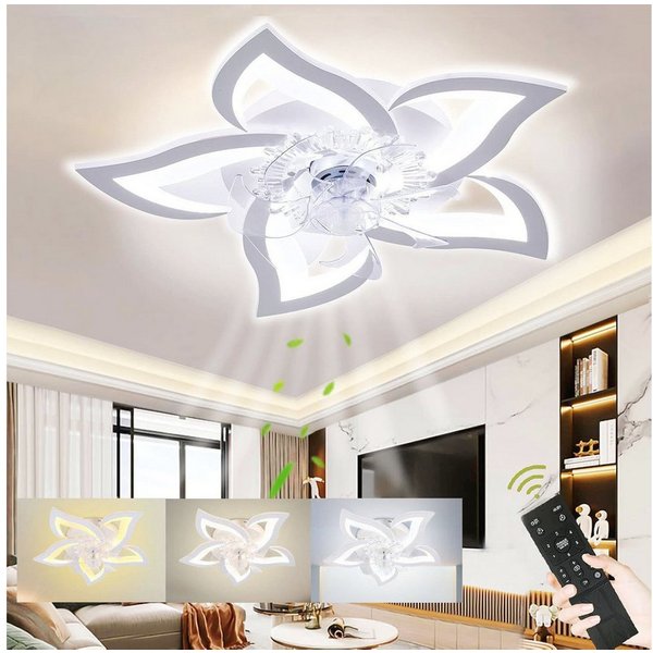 oyajia LED Deckenleuchte 75W Moderne LED-Deckenleuchte mit Lüfter, LED Deckenventilator, LED fest integriert, Kaltweiß/Naturweiß/Warmweiß, 3-Farbwechsel und 3 G