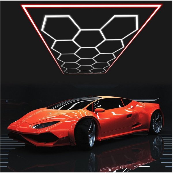 oyajia LED Dekolicht 14er-Pack Hexagon LED Garagenleuchte, Rahmen/Blau, LED Garage Light, Kaltweiß+Blau, DIY LED Dekolicht für Garage Studio Friseursalons Auto-