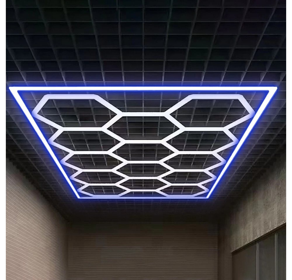 oyajia LED Dekolicht 14er-Pack Hexagon LED Garagenleuchte, Rahmen/Blau, LED Garage Light, Kaltweiß+Blau, DIY LED Dekolicht für Garage Studio Friseursalons Auto- – Bild 2 von 5