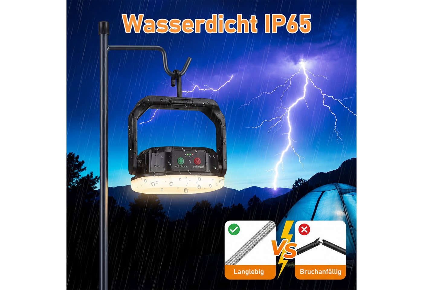oyajia LED Solarleuchte LED Laterne Solar Campinglampe & Powerbank 6600mAh Outdoor Camping, IP65 Wasserdicht, LED fest integriert, Warmweiß, Kaltweiß, Neutralwe – Bild 4 von 5