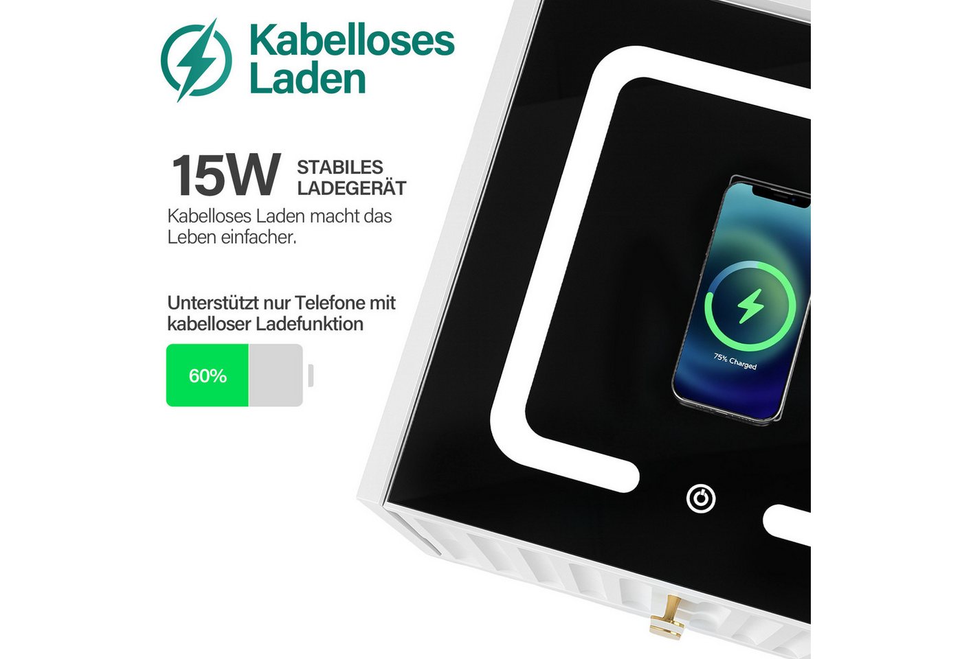 oyajia Nachttisch Nachttisch mit LED-Beleuchtung, Beistelltisch mit 15W Kabelloses Laden (Nachttisch mit USB + Type-C, Beistelltisch, 2/ 3 Schubladen, modern),  – Bild 3 von 5