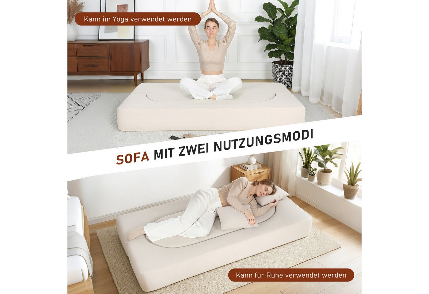 oyajia Schlafsofa Klappbares Knochenloses Schlafsofa mit 2 Kissen,193x81x49CM, 1 Teile, Bodensofa Bed mit Pillow Back Support Armrest - Schlafsofa Klappbar – Bild 4 von 5