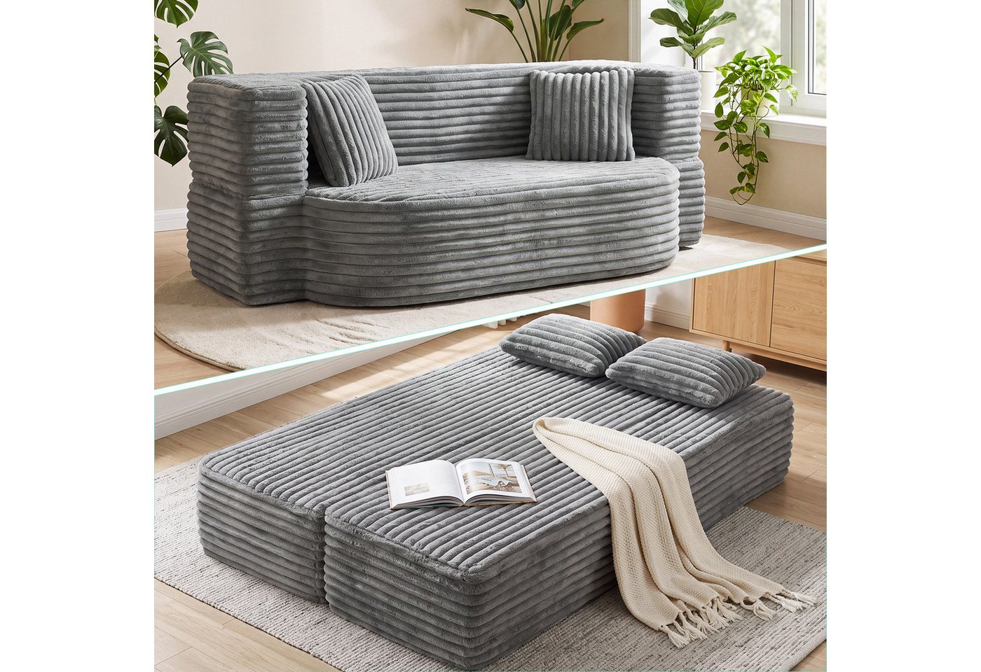 oyajia Schlafsofa Klappbares Knochenloses Schlafsofa mit 2 Kissen,192.5x85x70CM, Boneless Couch, Klappsofabett für Wohn/Arbeits/Schlafzimmer, 2-in-1 Sofa-Bett m – Bild 2 von 5
