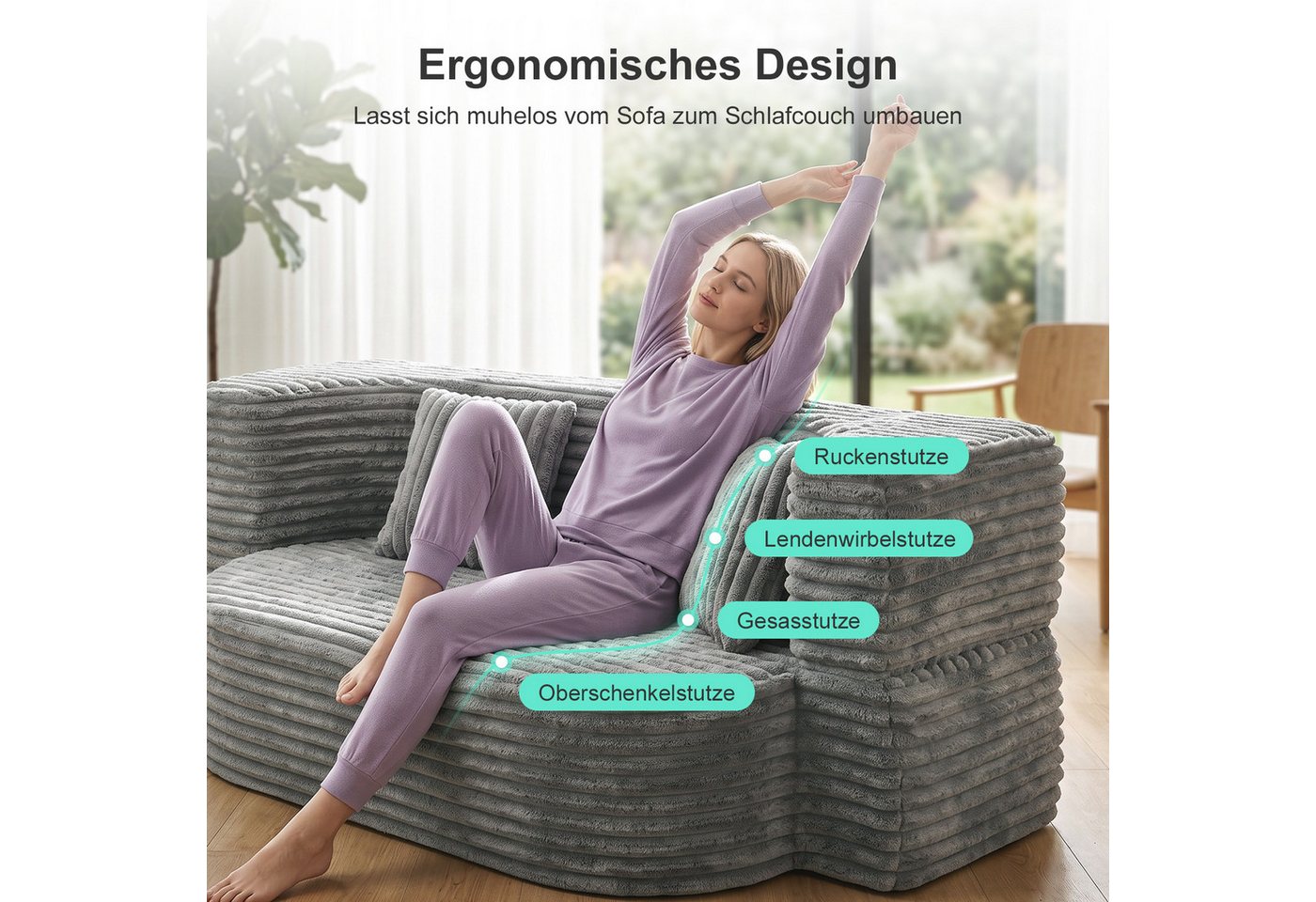 oyajia Schlafsofa Klappbares Knochenloses Schlafsofa mit 2 Kissen,192.5x85x70CM, Boneless Couch, Klappsofabett für Wohn/Arbeits/Schlafzimmer, 2-in-1 Sofa-Bett m – Bild 3 von 5