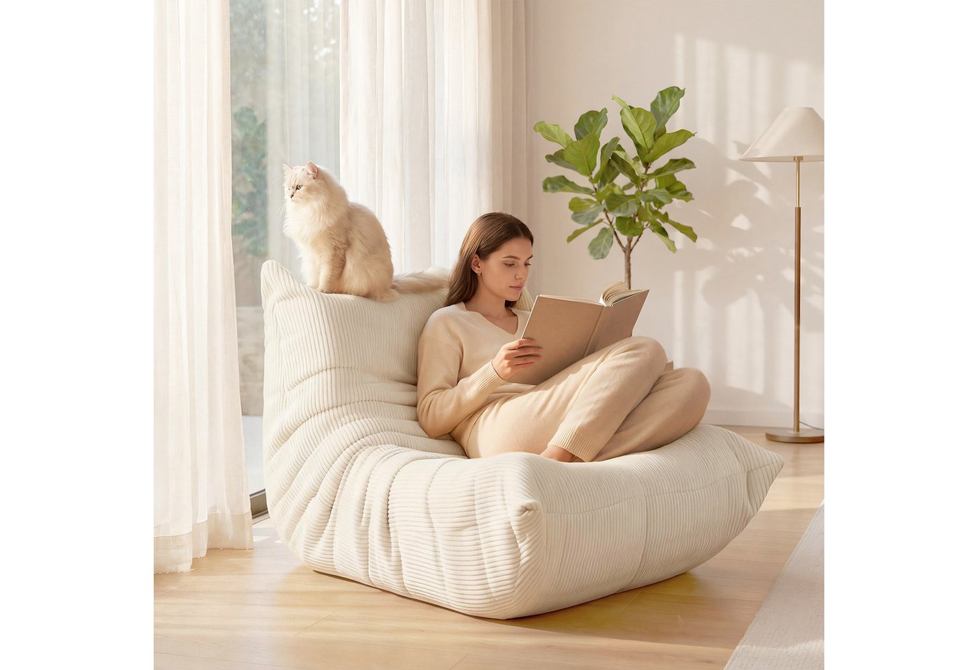 oyajia Sitzsack Relaxsessel Sofa Einzelsofa mit Hochelastischer Schwamm (mit Rückenlehne Einzelsofa), ohne Montage,Bequem & Modern für Wohnzimmer & Schlafzimmer – Bild 2 von 5