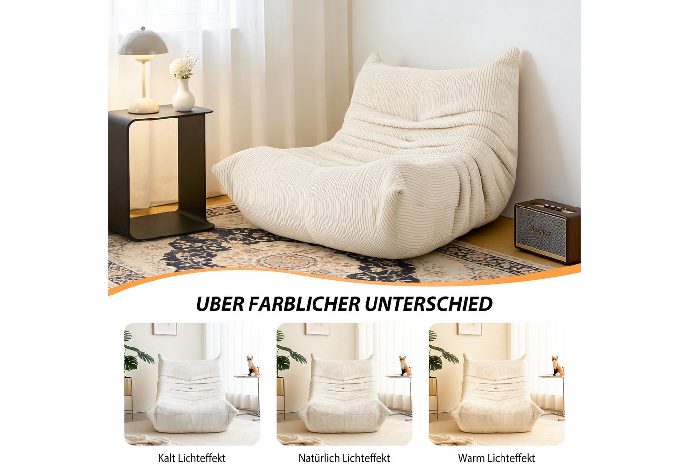 oyajia Sitzsack Relaxsessel Sofa Einzelsofa mit Hochelastischer Schwamm (mit Rückenlehne Einzelsofa), ohne Montage,Bequem & Modern für Wohnzimmer & Schlafzimmer – Bild 5 von 5