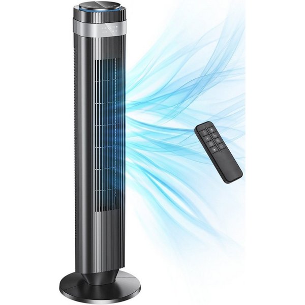 oyajia Turmventilator Ventilator leise 45° Oszillation,3 Geschwindigkeiten,6 Modi,12H Timer, Standventilator mit Fernbedienung, LED-Lichtleiste, für Zimmer, Bür