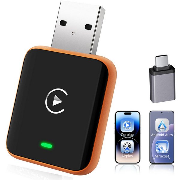 OYLCDI 4-in-1 Wireless CarPlay und Android Auto Adapter, Adapter zu Kompatibel, USB Typ A, mit iOS 10+ und Fahrzeugen mit kabelgebundenem CarPlay