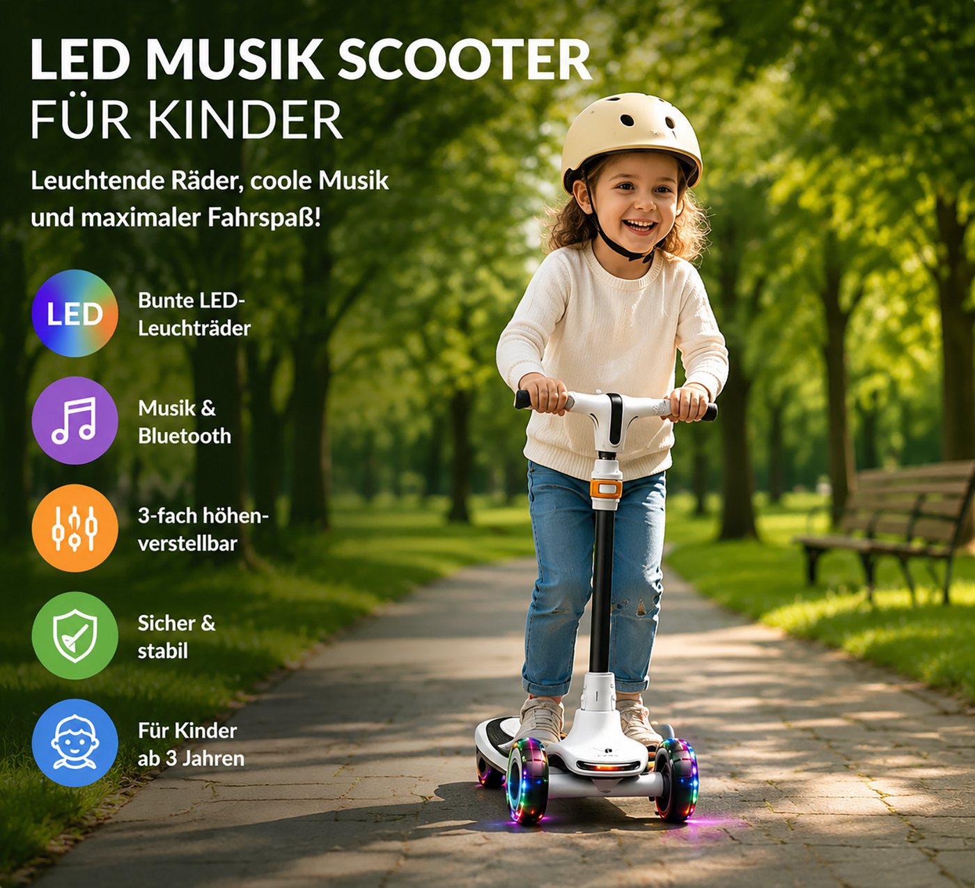 OYLCDI Cityroller Scooter Kinderroller Tretroller Kinderroller Dreiradscooter LED-Räder, bis 70 kg,roller kinder,kinder roller,Höhenverstellbar,Hinterradbremse – Bild 4 von 5