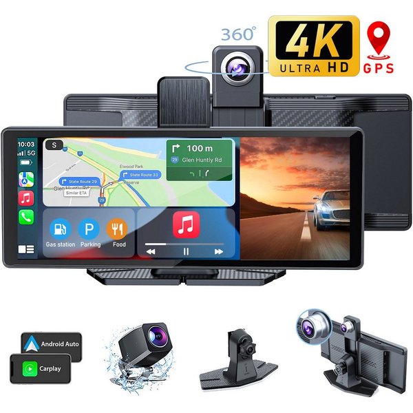 OYLCDI Dashcam Auto, Autokamera,Kamera Carplay mit GPS Navigationsgerät Dashcam (WLAN(Wi-Fi), Apple carplay, Android Auto, 10.26 Zoll,für Auto LKW PKW,Wohnmobil