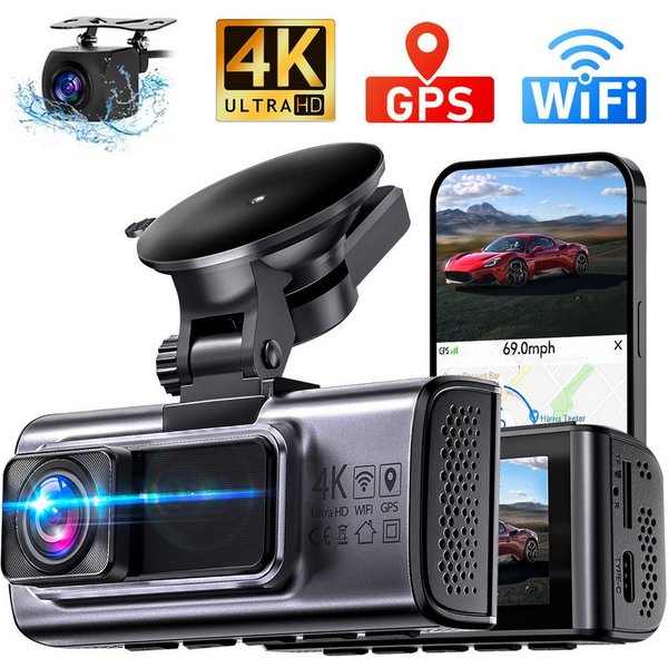 OYLCDI Dashcam Auto,2-Kanal 4K+1080P Autokamera,Mit GPS 3.16 Zoll-Bildschirm Dashcam (WLAN (Wi-Fi), Zeitrafermodus, App-Steuerung Autokamera,140°Ultraweitwinkel