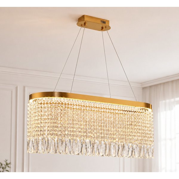 OYLCDI Deckenleuchte Kristall Pendelleuchte, dimmbare Hängelampe 80cm, App & Fernbedienung, LED fest integriert, 70W, 3000K-5700K, goldene Hängelampe mit Fernbe