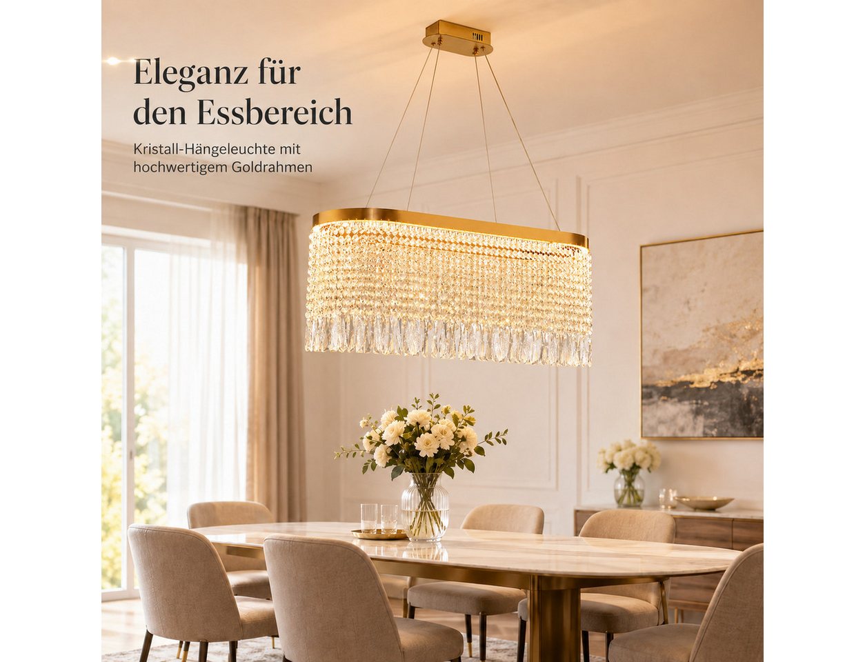 OYLCDI Deckenleuchte Kristall Pendelleuchte, dimmbare Hängelampe 80cm, App & Fernbedienung, LED fest integriert, 70W, 3000K-5700K, goldene Hängelampe mit Fernbe – Bild 4 von 5