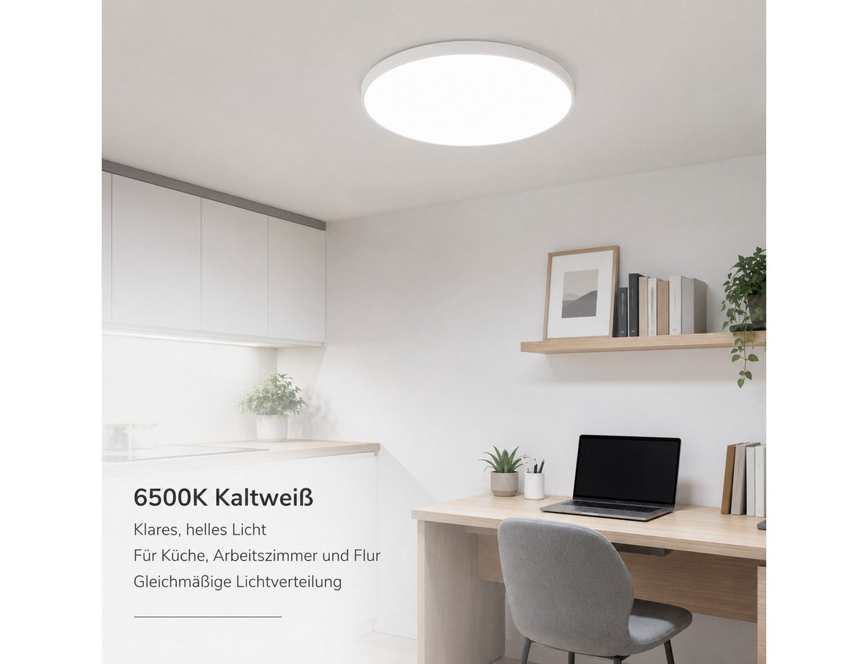 OYLCDI Deckenleuchte LED Deckenleuchte 30W Ø28 cm rund, flache Deckenlampe 6500K kaltweiß, LED fest integriert Flur inkl Leuchtmittel 6500K, weiß, Wohnzimmer-Le – Bild 3 von 5