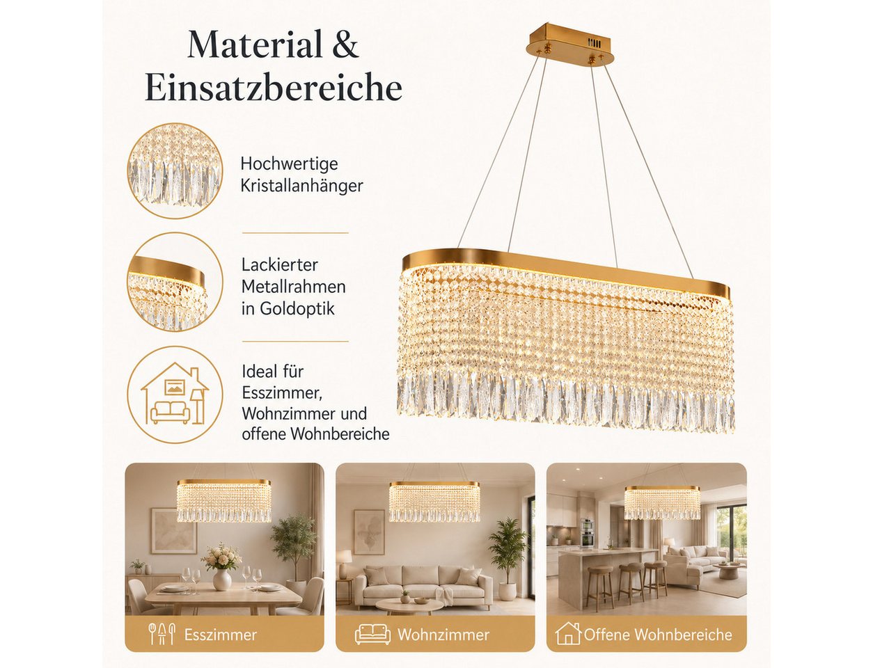 OYLCDI Deckenleuchten LED Deckenlampe 6 Rahmen,Dimmbar mit Fernbedienung für Wohnzimmer, LED fest integriert, 70W 3000-6500k, goldene Hängelampe mit Fernbedienu – Bild 5 von 5