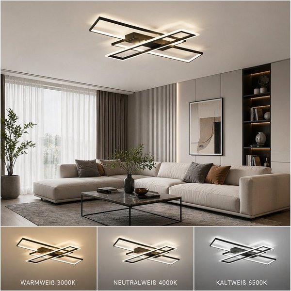 OYLCDI Deckenleuchten LED Deckenlampe 6 Rahmen,Dimmbar mit Fernbedienung für Wohnzimmer, LED fest integriert, 72W 3000-6500k, Modern Runde Wohnzimmer Schlafzimm