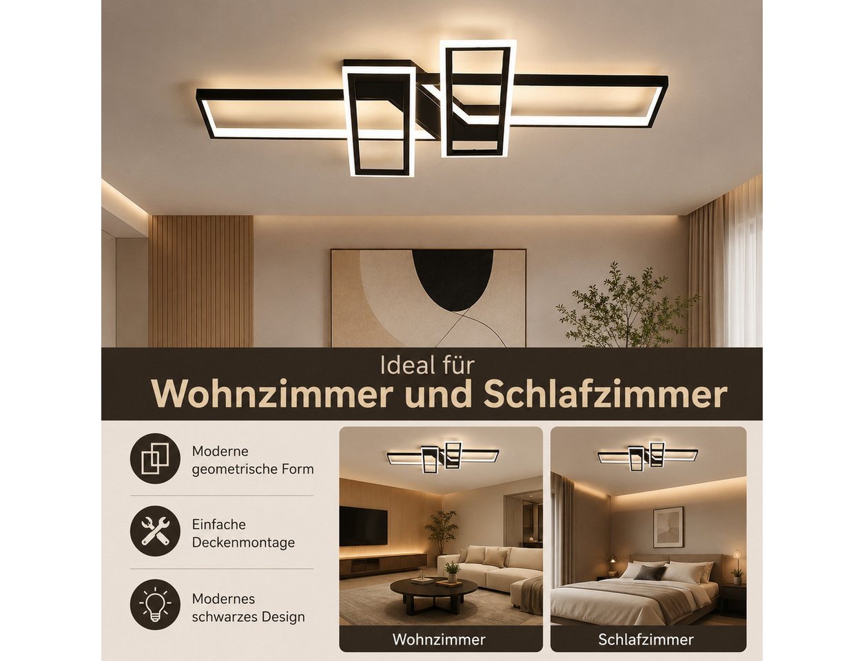 OYLCDI Deckenleuchten LED Deckenlampe 94W Dimmbar mit Fernbedienung 3000-6500k, LED fest integriert Hängeleuchte Wohnzimmer Schlafzimmer Arbeitszimmer, LED fest – Bild 2 von 5