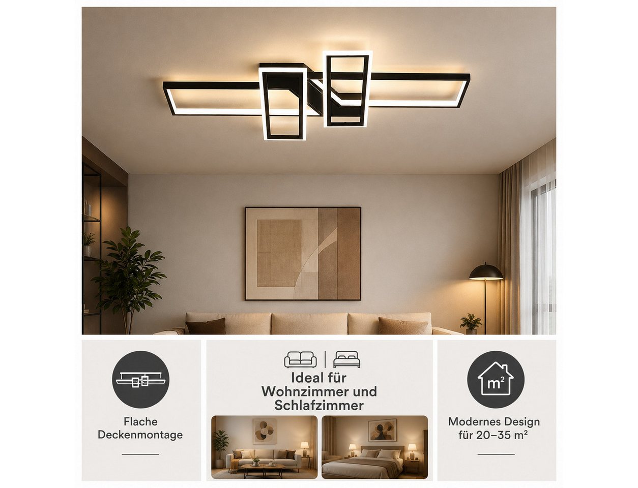 OYLCDI Deckenleuchten LED Deckenlampe 94W Dimmbar mit Fernbedienung 3000-6500k, LED fest integriert Hängeleuchte Wohnzimmer Schlafzimmer Arbeitszimmer, LED fest – Bild 4 von 5