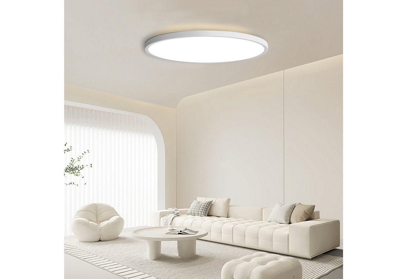 OYLCDI Deckenleuchten LED Deckenleuchte Ø37 cm rund, flache Deckenlampe dimmbar, LED fest integriert, mit 3 Lichtfarben 3000K-6000K, weiß, für Wohnzimmer Küche  – Bild 3 von 5