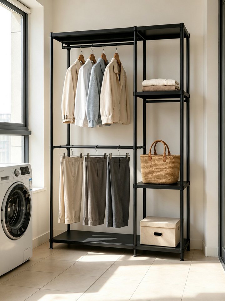 OYLCDI Garderobenständer Kleiderständer, Garderobe mit Kleiderstange, Flurgarderobe, (garderobe flur(Schuhregal, Garderobe),195*114*40cm, Tragkraft bis zu 200 K – Bild 4 von 5