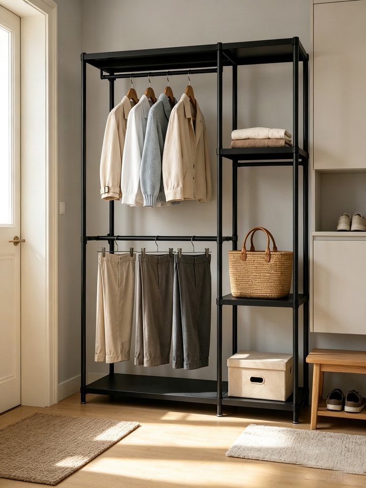 OYLCDI Garderobenständer Kleiderständer, Garderobe mit Kleiderstange, Flurgarderobe, (garderobe flur(Schuhregal, Garderobe),195*114*40cm, Tragkraft bis zu 200 K – Bild 5 von 5