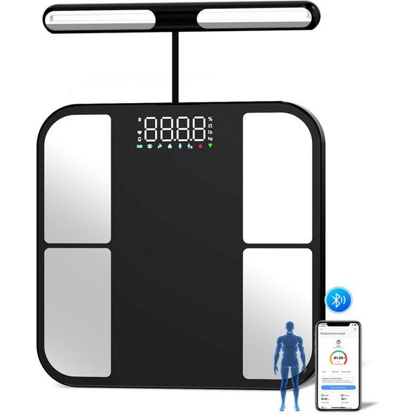 OYLCDI Körper-Analyse-Waage Messung von Körperfett, Muskelanteil, Kalorienanzeige usw., mit App zur Übertragung und Tracking der Messwerte, Full Body Scan, BMI,