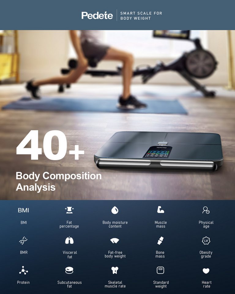 OYLCDI Körper-Analyse-Waage Messung von Körperfett, Muskelanteil, Kalorienanzeige usw., mit App zur Übertragung und Tracking der Messwerte, Full Body Scan, BMI, – Bild 4 von 5