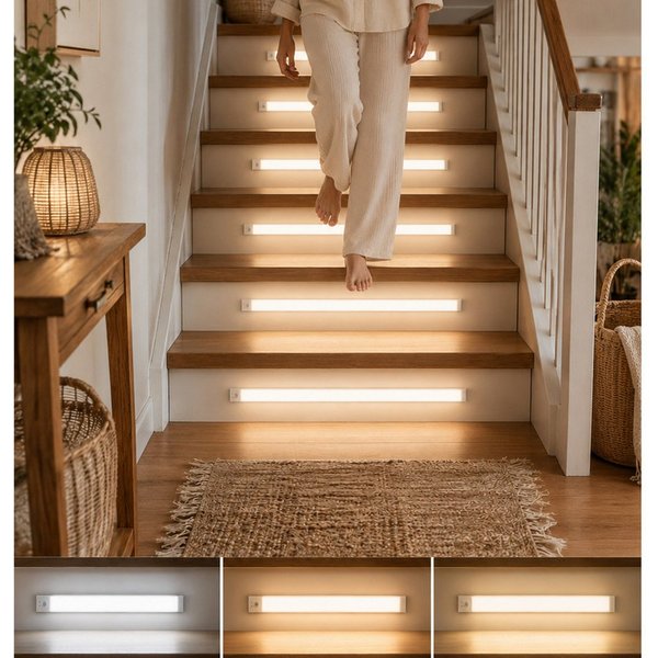 OYLCDI LED Unterbauleuchte LED Lichtleiste mit Bewegungsmelder, dimmbare Akku Schranklampe, LED festintegriert, mit Auto-Modus, 3 Lichtfarben, USB-Ladekabel ink