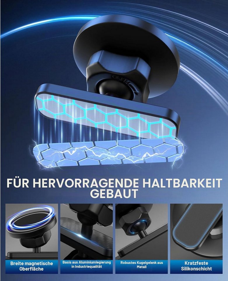 OYLCDI Smartphone-Halterung Magnetischer Handyhalter, 360° Drehung, MagSafe kompatibel, (iPhone 17–11 & Android inkl. Metallring, Universal Smartphone Halterung – Bild 4 von 5