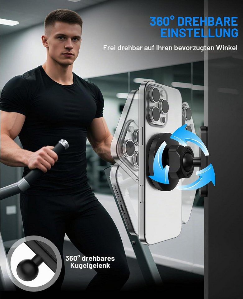 OYLCDI Smartphone-Halterung Magnetischer Handyhalter, 360° Drehung, MagSafe kompatibel, (iPhone 17–11 & Android inkl. Metallring, Universal Smartphone Halterung – Bild 5 von 5