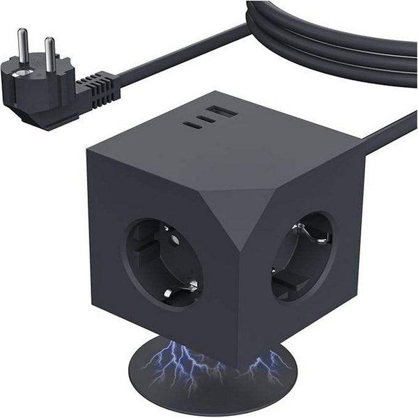 OYLCDI Steckdosenleisten Eck-Steckdosenleiste PD-Schnellaufladung 7 Fach Mehrfachsteckdose 6-fach (USB-Anschlüsse, 1,5M Verlängerungskabel, 3680W 16A,USB PD20W,