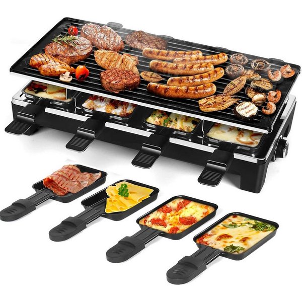 OYLCDI Tischgrill Elektrischer Grill, Barbecue Elektrogrill,Rauchfreier Grill, 1500 W, 40 x 20cm Grillfläche,regelbares Thermosta,mit 8 Kleine Backformen