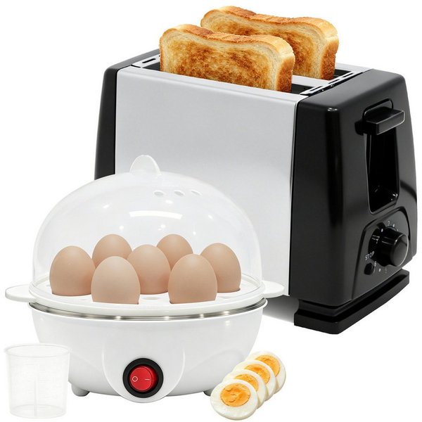OZAVO Frühstücks-Set toaster 2 scheiben und Eierkocher für 1–7 Eier (2-tlg), 650 W für 2 Scheiben, Anzahl Eier: 7 St., 350 W, 3 Härtegrade