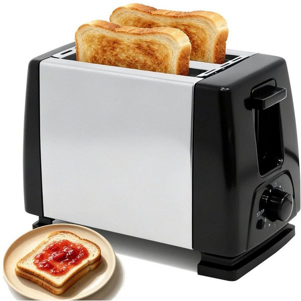 OZAVO Toaster 2-Scheiben-Toaster mit 6 Stufen und Stoppfunktion, 2 kurze Schlitze, für 2 Scheiben, 650 W, Brot-Schlitz: 13 cm × 3 cm,Mit Krümelschublade