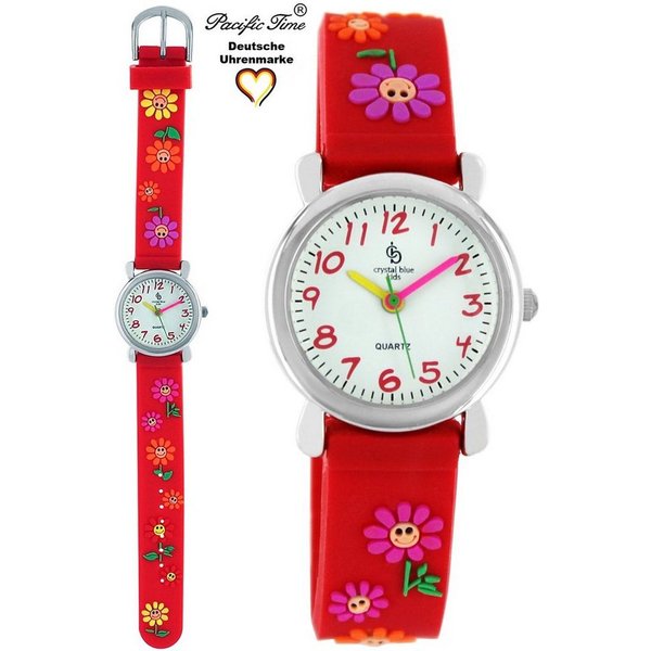 Pacific Time Quarzuhr Kinder Armbanduhr Blumen Silikonarmband, Gratis Versand
