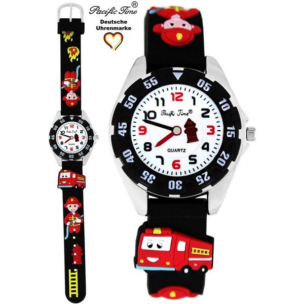 Pacific Time Quarzuhr Kinder Armbanduhr Feuerwehr Silikonarmband, Gratis Versand