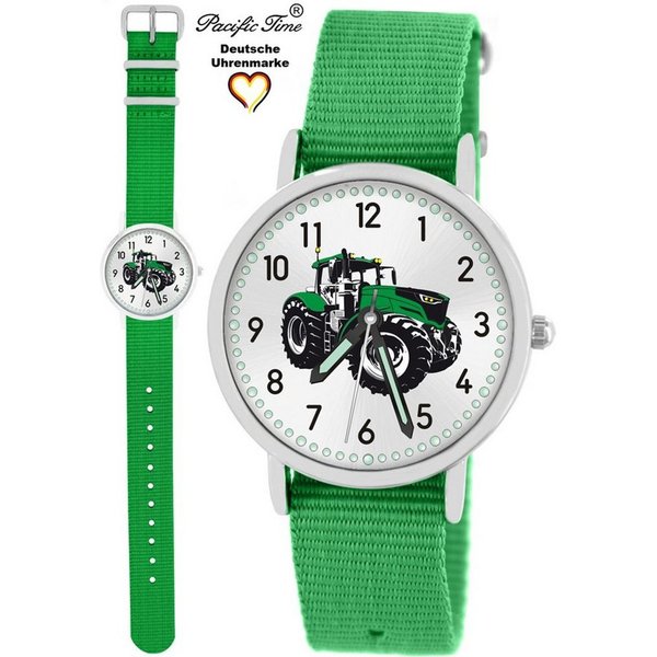 Pacific Time Quarzuhr Kinder Armbanduhr Traktor grün Wechselarmband, Mix und Match Design - Gratis Versand