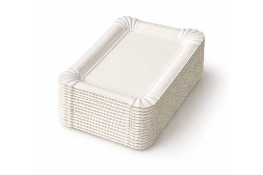 PACKEO Pappteller Einweg-Servierschale aus Pappe, Kuchtenteller, rechteckig 20 × 13 cm, (250 St), - Weiss – Bild 2 von 5