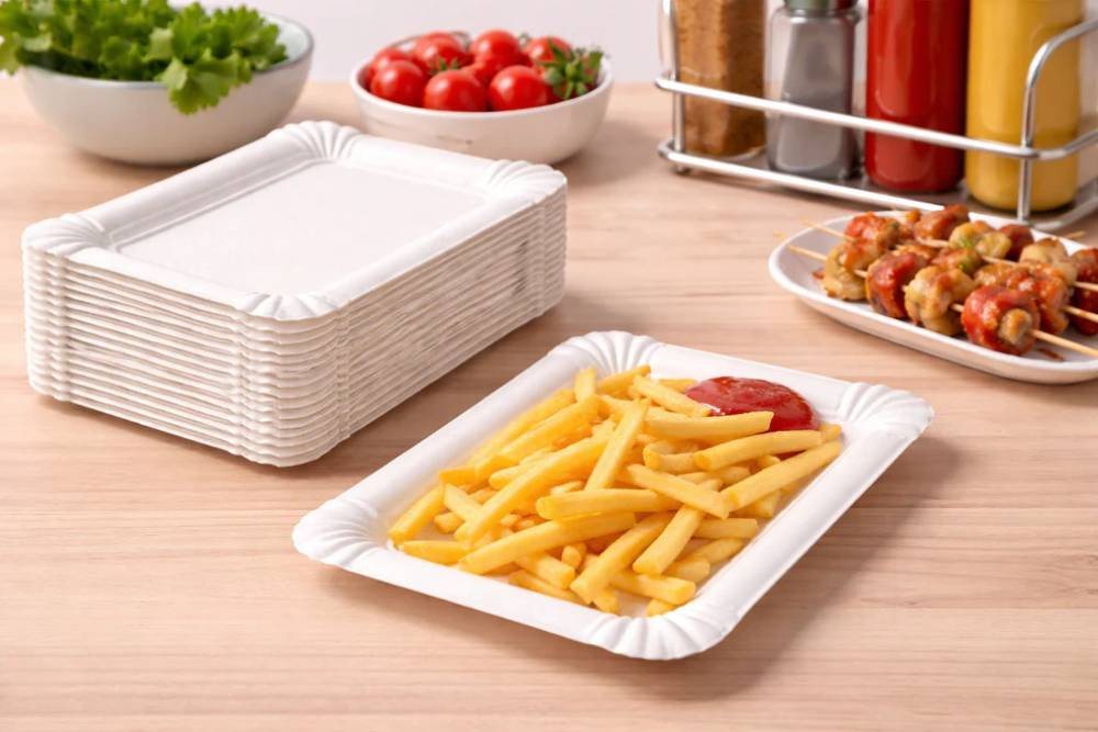 PACKEO Pappteller Einweg-Servierschale aus Pappe, Kuchtenteller, rechteckig 20 × 13 cm, (250 St), - Weiss – Bild 5 von 5