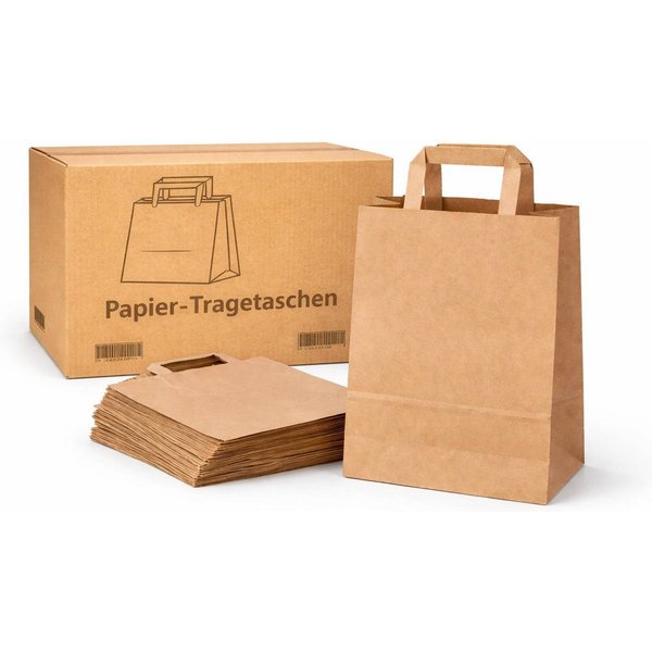 PACKEO Tragetasche Papiertragetaschen Braun – Stabil & Wiederverwendbar, 22×10×28 cm (250-tlg)